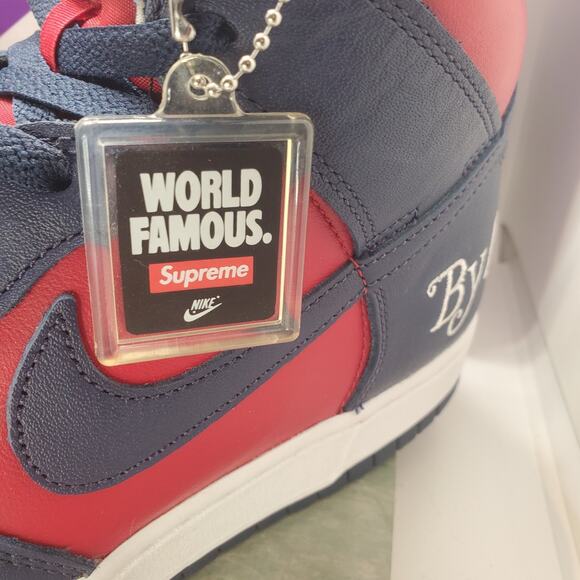 Nike Supreme x Dunk SB High By Any Means Red Navy Mens 7 / Womens 8.5 - Picture 12 of 14